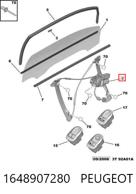  Mecanismo de acionamento de vidro da porta dianteira direita Peugeot 206 + hatchback (2L, 2M) (2009 - 2013) +