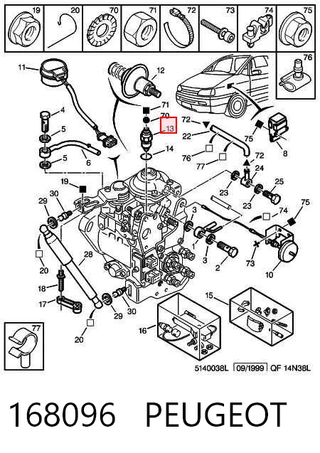 168096 Peugeot/Citroen Válvula da Bomba de Combustível de Pressão Alta de corte de combustível (diesel-stop)