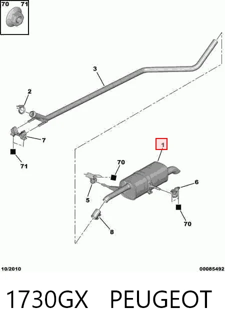 Silenciador, parte traseira Peugeot 3008 I 0U