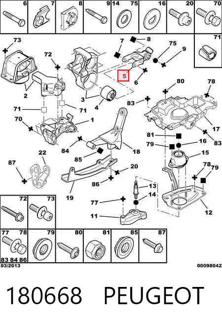 180668 Peugeot/Citroen Consola de coxim (apoio) traseira de motor