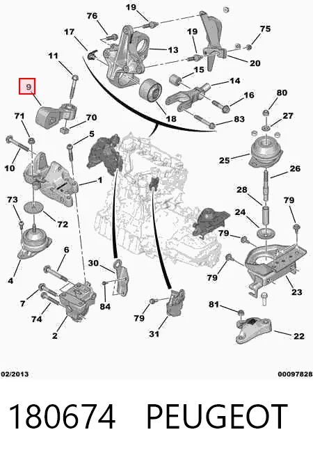 180674 Peugeot/Citroen Coxim (suporte) direito superior de motor
