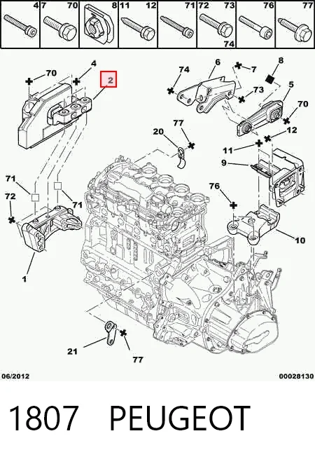 1807 Peugeot/Citroen Coxim (suporte) direito dianteiro de motor