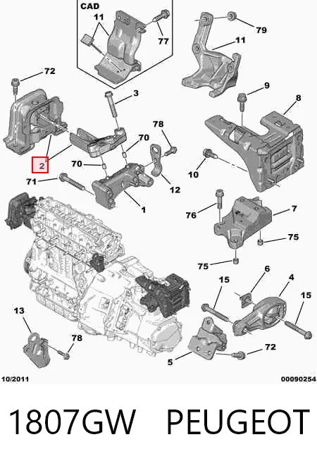 1807GW Peugeot/Citroen Coxim (suporte) direito de motor
