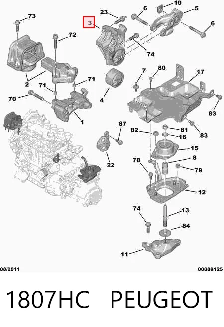 1807HC Peugeot/Citroen Coxim (suporte) traseiro de motor