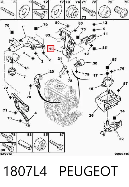 1807L4 Peugeot/Citroen Coxim (suporte) traseiro de motor