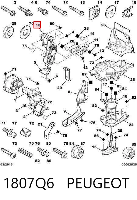 1807Q6 Peugeot/Citroen Coxim (suporte) traseiro direito de motor