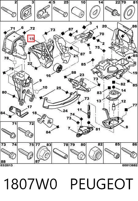 1807W0 Peugeot/Citroen Coxim (suporte) traseiro de motor