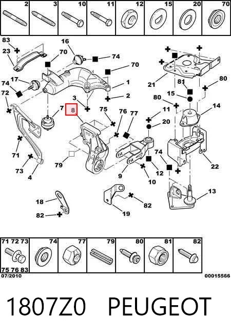 1807Z0 Peugeot/Citroen Coxim (suporte) traseiro de motor