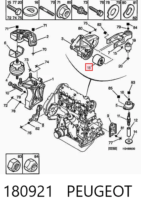 180921 Peugeot/Citroen Coxim (suporte) traseiro de motor (bloco silencioso)