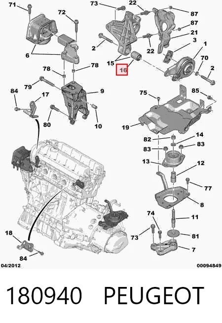 180940 Peugeot/Citroen Coxim (suporte) traseiro de motor
