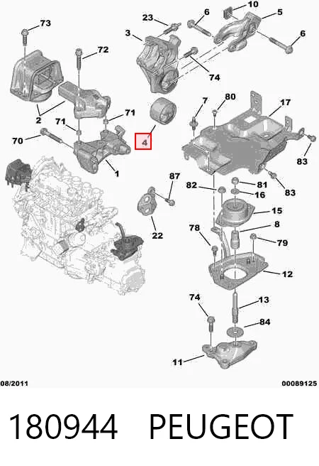 180944 Peugeot/Citroen Coxim (suporte) traseiro de motor (bloco silencioso)