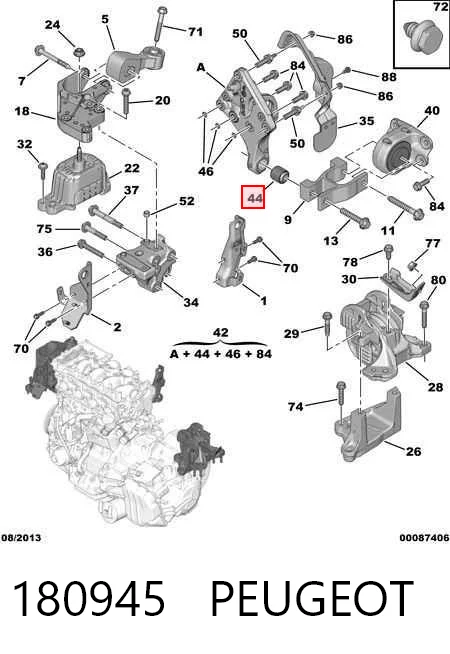 180945 Peugeot/Citroen Coxim (suporte) traseiro de motor (bloco silencioso)