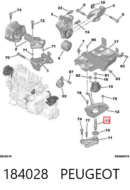 184028 Peugeot/Citroen Parafuso de suporte de coxim de motor