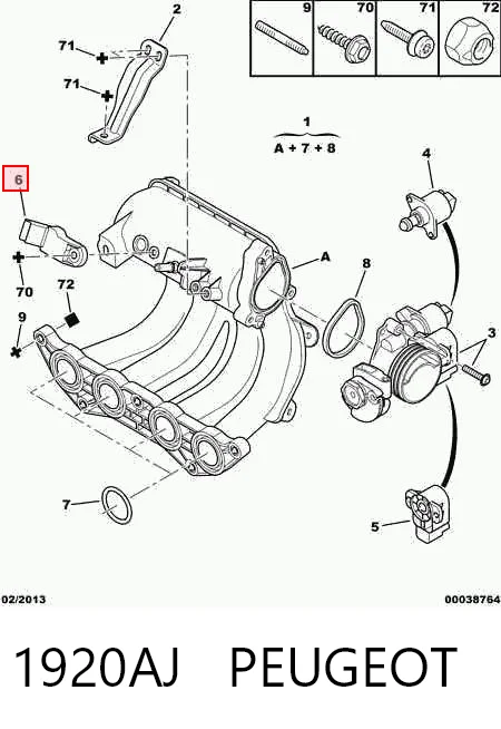 1920AJ Peugeot/Citroen Sensor de pressão no coletor de admissão, MAP