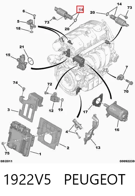 1922V5 Peugeot/Citroen Válvula eletromagnética de posição (de fases) da árvore distribuidora