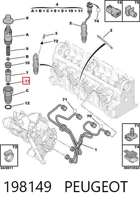 Kit de reparação do injetor 166267F400 Nissan/Infiniti