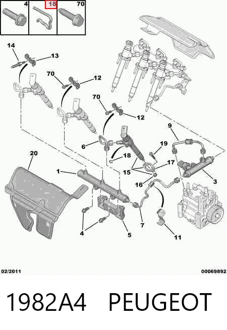 1982A4 Peugeot/Citroen Braçadeira de fixação de tubos de retorno de injetores