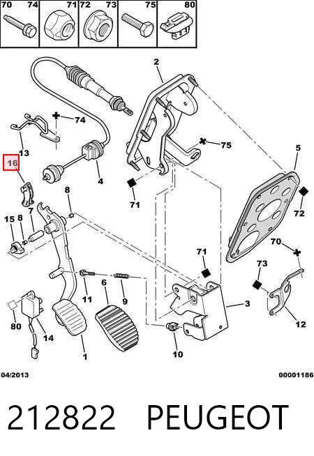 212822 Peugeot/Citroen Braçadeira de pedal de cabos de embraiagem