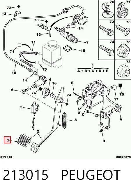 213015 Peugeot/Citroen Placa sobreposta de pedal de embraiagem