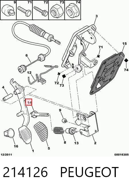 214126 Peugeot/Citroen Bucha da mola de pedal de embraiagem