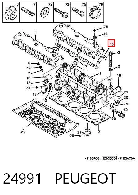 Vedante de tampa de válvulas de motor Peugeot 205 I 741A, C