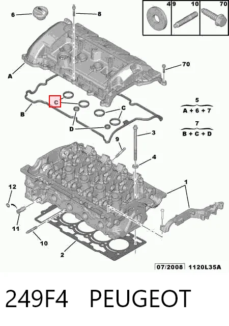 249F4 Peugeot/Citroen Vedante de tampa de válvulas de motor