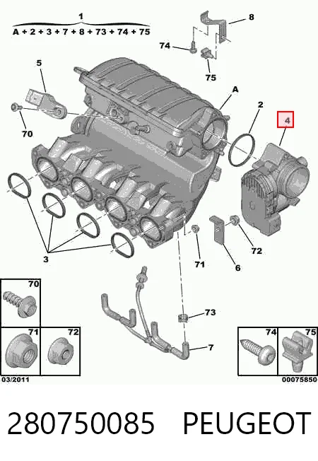 280750085 Peugeot/Citroen Válvula de borboleta montada