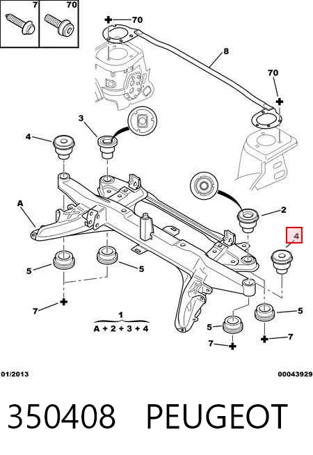 350408 Peugeot/Citroen Bloco silencioso de viga traseira (de plataforma veicular)