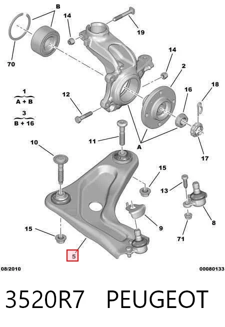 3520R7 Peugeot/Citroen Braço oscilante inferior esquerdo de suspensão dianteira