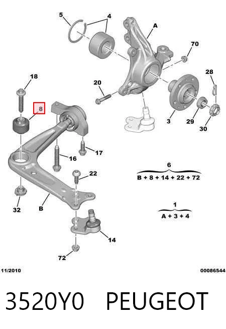 3520Y0 Peugeot/Citroen Braço oscilante inferior esquerdo de suspensão dianteira