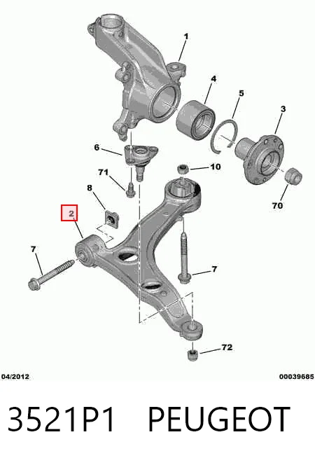 3521P1 Peugeot/Citroen Braço oscilante inferior direito de suspensão dianteira