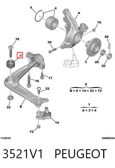 3521V1 Peugeot/Citroen Braço oscilante inferior direito de suspensão dianteira