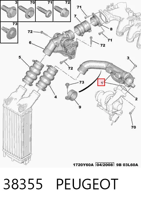 38355 Peugeot/Citroen Cano derivado de ar, saída de turbina (supercompressão)