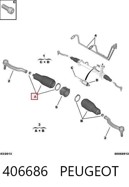 406686 Peugeot/Citroen Bota de proteção do mecanismo de direção (de cremalheira)