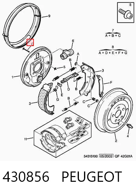 Kit de montagem das sapatas traseiras de tambor Peugeot Expert  224 ao melhor preço