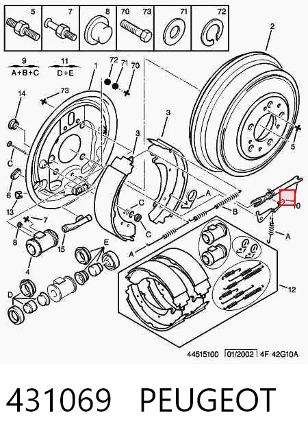 Mecanismo de aproximação (de auto-aproximação) das sapatas de tambor (kit de reparação levadiça) Peugeot Boxer  230L ao melhor preço