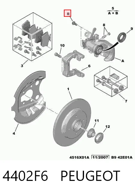 4402F6 Peugeot/Citroen Suporte do freio traseiro direito