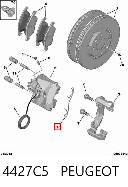 4427C5 Peugeot/Citroen Kit de molas de fixação de sapatas de disco dianteiras