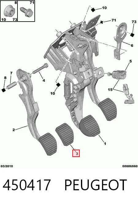 450417 Peugeot/Citroen Placa sobreposta de pedal do freio