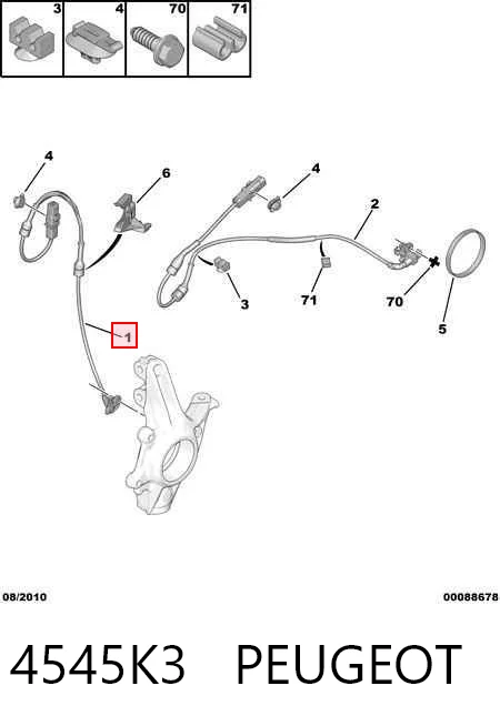 4545K3 Peugeot/Citroen Sensor dianteiro de ABS