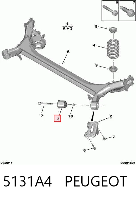 5131A4 Peugeot/Citroen Bloco silencioso de viga traseira (de plataforma veicular)