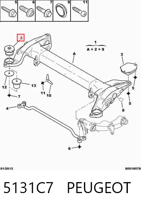 Bloco silencioso de viga traseira (de plataforma veicular) para Citroen C5 DC