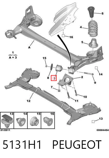 Bloco silencioso de viga traseira (de plataforma veicular) para Citroen Berlingo B9