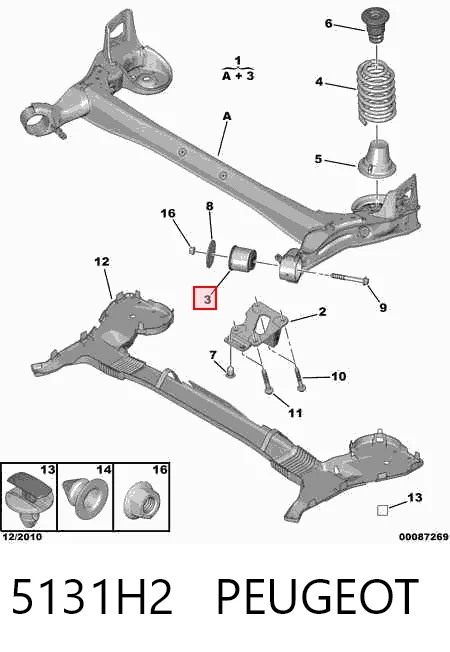Bloco silencioso de viga traseira (de plataforma veicular) para Citroen C4 UA