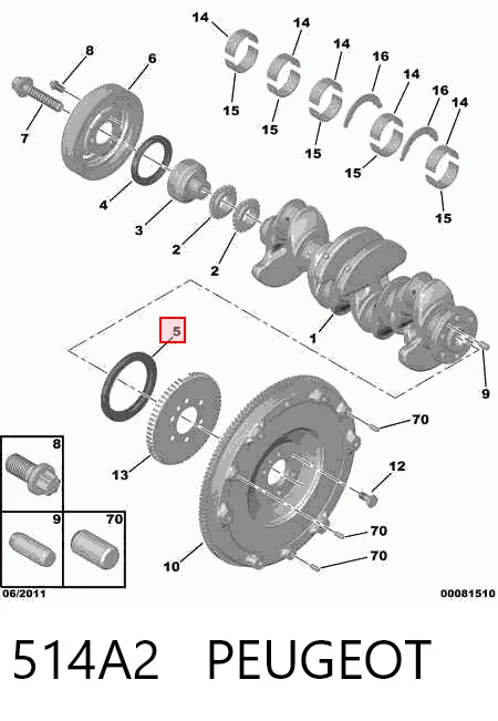 Vedação traseira de cambota de motor P7767001 Glaser