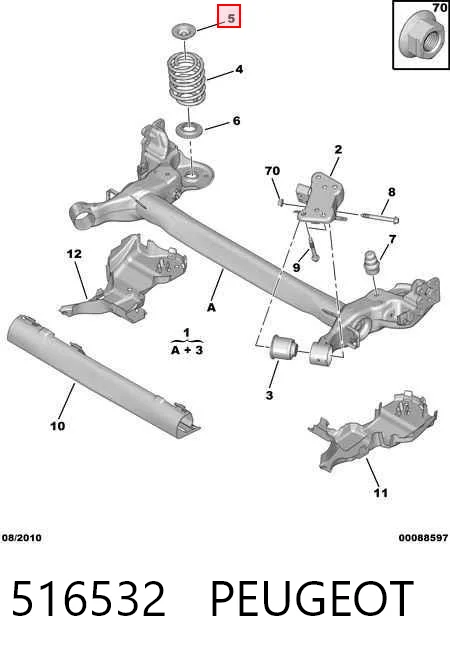 516532 Peugeot/Citroen Espaçador (anel de borracha) da mola traseira superior