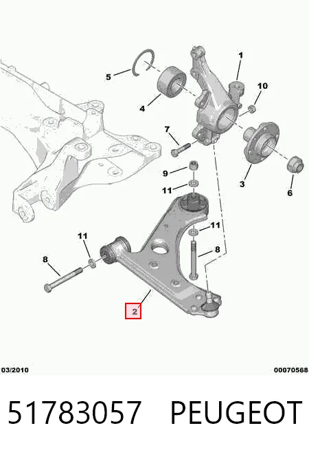 51783057 Peugeot/Citroen Braço oscilante inferior esquerdo de suspensão dianteira