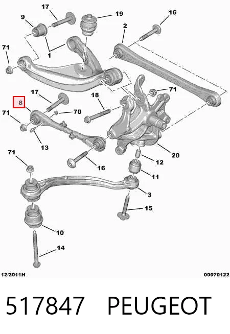 517847 Peugeot/Citroen Barra transversal de suspensão traseira