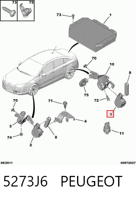 5273J6 Peugeot/Citroen Sensor traseiro direito do nível de posição de carroçaria