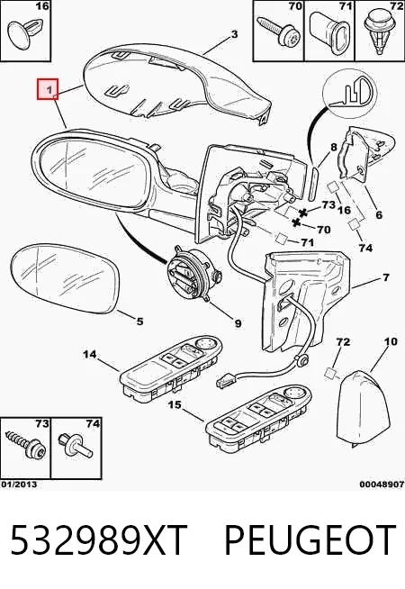 Espelho de retrovisão esquerdo para Citroen C5 II RC